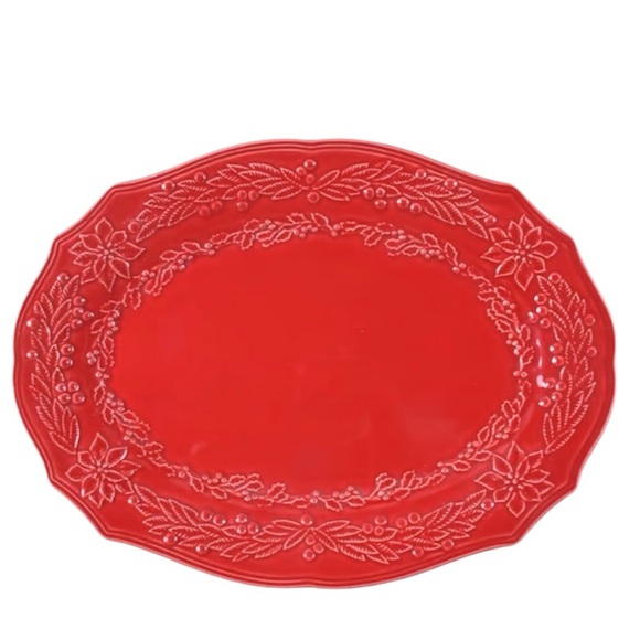 Oval Serving Platter Poinsettia (Christmas) by BORDALLO PINHEIRO 16" NWOT - Picture 2 of 2
